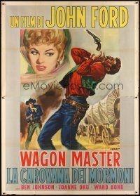3c124 WAGON MASTER Italian 2p R62 John Ford, Ben Johnson, different gunfight art by Casaro!