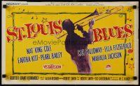 3e733 ST. LOUIS BLUES Belgian '58 Nat King Cole, Eartha Kitt, art of silhouette playing trombone!