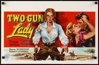 3e741 TWO-GUN LADY Belgian '55 art of sexy Peggie Castle, who had other weapons besides guns!