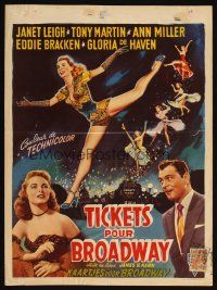 3e740 TWO TICKETS TO BROADWAY Belgian '51 Janet Leigh, Tony Martin, Howard Hughes!