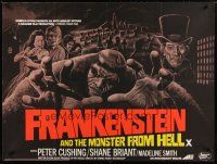 3e368 FRANKENSTEIN & THE MONSTER FROM HELL British quad '74 Hammer horror, art of killer monster!