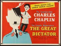 3e373 GREAT DICTATOR British quad R50s Charlie Chaplin directs and stars, wacky WWII comedy!