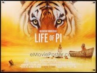 3e379 LIFE OF PI advance DS British quad '12 Suraj Sharma, Irrfan Khan, cool image of tiger on boat