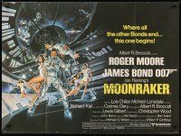 3e389 MOONRAKER British quad '79 art of Roger Moore as James Bond & sexy space babes by Goozee!