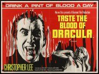 3e416 TASTE THE BLOOD OF DRACULA British quad '70 Hammer, vampire Christopher Lee showing fangs!