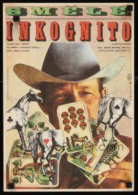 3e141 HALLELUJA & SARTANA STRIKE AGAIN Czech 11x16 '79 Vaca art of cowboy, playing cards & horses!