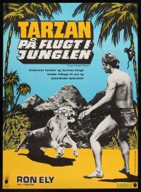 3e826 TARZAN'S DEADLY SILENCE Danish '70 Jock Mahoney hunts Ron Ely, most dangerous animal alive!