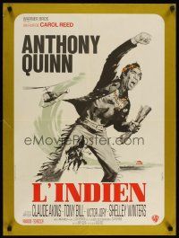 3e244 FLAP French 23x32 '70 different Marty artwork of Native American Anthony Quinn!