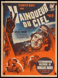3e265 REACH FOR THE SKY French 23x32 '57 cool art of pilot Kenneth More in aircraft cockpit!