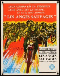 3e281 WILD ANGELS French 23x32 '66 art of biker Peter Fonda & sexy Nancy Sinatra on motorcycle!