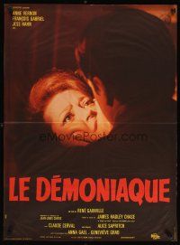3e282 WOMAN IS A STRANGER French 23x32 '68 Le demoniaque, close up of Anne Vernon being silenced!