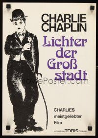 3e074 CITY LIGHTS German 12x17 R70s full-length artwork of Charlie Chaplin as the Tramp!