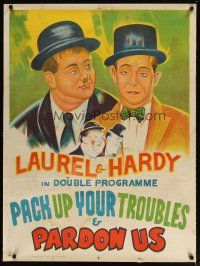 3e053 PARDON US/PACK UP YOUR TROUBLES Indian '40s cool art of Stan Laurel & Oliver Hardy!