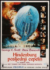 3e198 HINDENBURG Yugoslavian '75 George C. Scott & all-star cast, art of zeppelin crashing down!