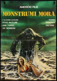 3e200 HUMANOIDS FROM THE DEEP Yugoslavian '80 art of Monster looming over sexy girl on beach!