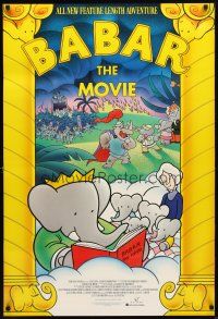 3f065 BABAR: THE MOVIE 1sh '89 cool art of classic cartoon elephants!