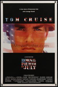 3f115 BORN ON THE FOURTH OF JULY DS 1sh '89 Oliver Stone, great patriotic image of Tom Cruise!