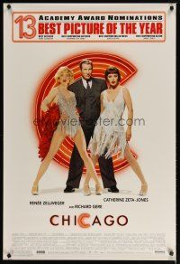 3f149 CHICAGO 13 nominations style 1sh '02 Renee Zellweger & Catherine Zeta-Jones, Richard Gere!