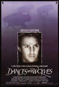 3f183 DANCES WITH WOLVES DS 1sh '90 different image of Kevin Costner & buffalo!