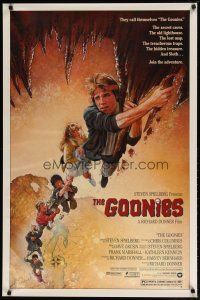3f307 GOONIES 1sh '85 Steven Spielberg, Josh Brolin, teen adventure classic, Drew Struzan art!