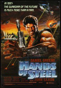3f323 HANDS OF STEEL 1sh '86 cool artwork of cyborg commando Daniel Greene!