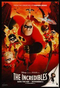 3f007 INCREDIBLES teaser DS 1sh '04 Disney/Pixar animated sci-fi superhero family!