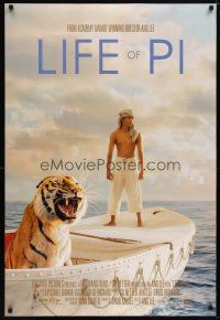 3f477 LIFE OF PI style A int'l DS 1sh '12 Suraj Sharma, Irrfan Khan, cool image of tiger on boat!