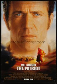 3f583 PATRIOT advance 1sh '00 huge close up portrait image of Mel Gibson over American flag!