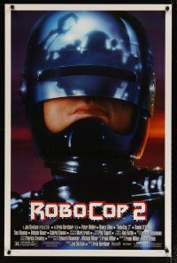3f649 ROBOCOP 2 1sh '90 great close up of cyborg policeman Peter Weller, sci-fi sequel!