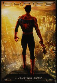 3f718 SPIDER-MAN 2 teaser 1sh '04 cool image of Tobey Maguire standing over city, choice!