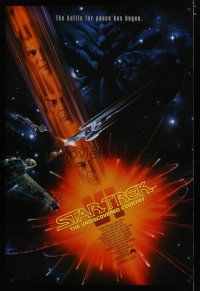 3f734 STAR TREK VI 1sh '91 William Shatner, Leonard Nimoy, cool art by John Alvin!