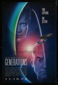 3f738 STAR TREK: GENERATIONS advance 1sh '94 Stewart as Picard & Shatner as Kirk, two captains!