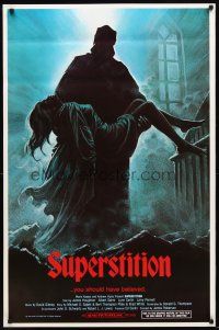 3f756 SUPERSTITION 1sh '84 art of ghoulish figure carrying girl, you should have believed!