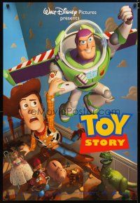 3f777 TOY STORY DS 1sh '95 Disney & Pixar cartoon, great image of Buzz & Woody flying!