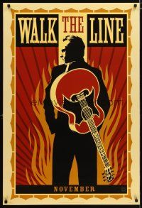 3f802 WALK THE LINE dark November style A teaser DS 1sh '05 art of Joaquin Phoenix as Johnny Cash!