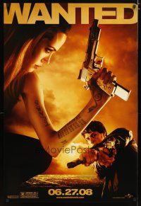 3f804 WANTED teaser 1sh '08 sexy Angelina Jolie & James McAvoy with guns!