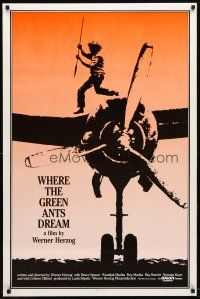 3f818 WHERE THE GREEN ANTS DREAM 1sh '84 Werner Herzog, cool image of Aborigine on plane!