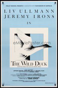 3f826 WILD DUCK 1sh '85 Liv Ullmann, Jeremy Irons, cool artwork of waterfowl!