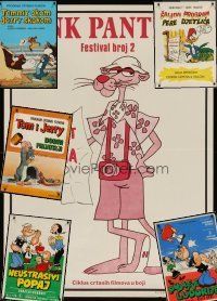 3g128 LOT OF 6 FORMERLY FOLDED YUGOSLAVIAN POSTERS FROM ANIMATED CARTOON MOVIES '70s cool!