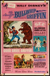 3h026 ADVENTURES OF BULLWHIP GRIFFIN style B 1sh '66 Disney, man fights bear with umbrella!