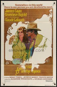 3h068 ANOTHER MAN ANOTHER CHANCE 1sh '77 Claude Lelouch, art of James Caan & Genevieve Bujold!