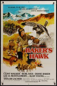3h095 BAKER'S HAWK 1sh '76 artwork of Lee Montgomery with bird & Burl Ives by R. Alexander!