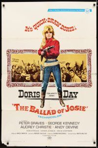 3h096 BALLAD OF JOSIE 1sh '68 cool full-length art of quick-draw Doris Day pointing shotgun!