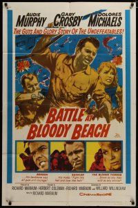 3h102 BATTLE AT BLOODY BEACH 1sh '61 Audie Murphy blazing and blasting the Pacific wide open!