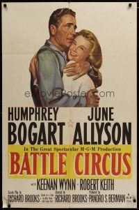 3h103 BATTLE CIRCUS 1sh '53 great artwork of Humphrey Bogart hugging June Allyson!