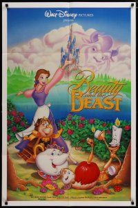 3h107 BEAUTY & THE BEAST DS 1sh '91 Walt Disney cartoon classic, cool art of cast!
