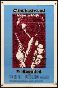 3h111 BEGUILED 1sh '71 cool psychedelic art of Clint Eastwood & Geraldine Page, Don Siegel