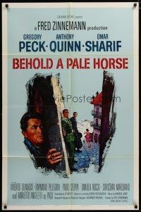 3h113 BEHOLD A PALE HORSE blue style 1sh '64 Gregory Peck, Anthony Quinn, cool Terpning artwork!