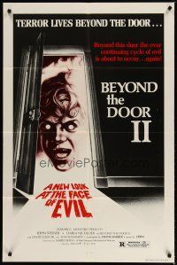 3h123 BEYOND THE DOOR II 1sh '78 Mario Bava's Schock, creepy art of huge evil head!