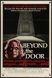 3h122 BEYOND THE DOOR style B 1sh '74 demonic possession lives, the most terrifying event of mankind
